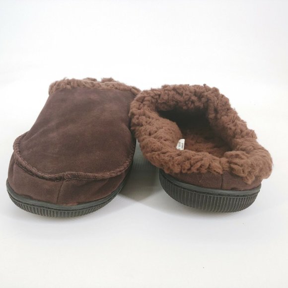 Muk Luks Mens Faux Suede Clogs Slippers Sherpa Lined Moc Toe Brown Large 12-13 - Picture 3 of 10
